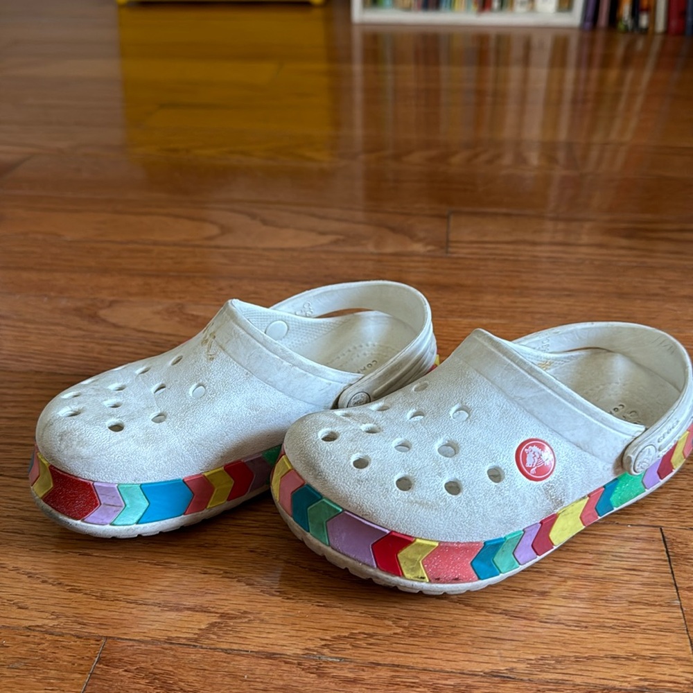 Colorful crocs with strap, size 12 kids